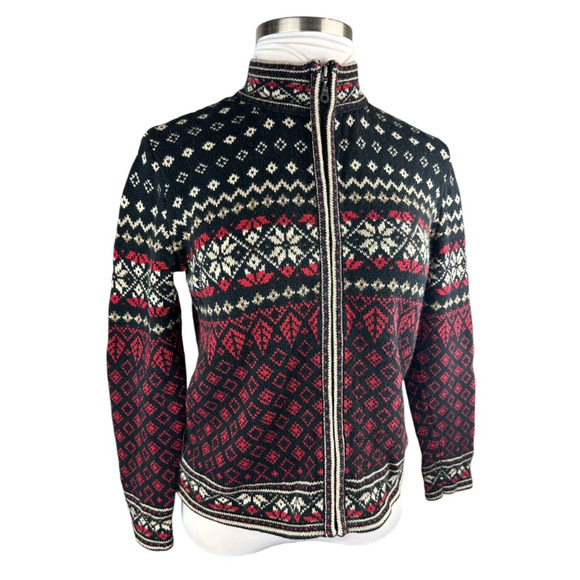 Nomadic Traders Full Zip Cardigan Sweater Red White Black Ramie Cotton Medium - Picture 14 of 16